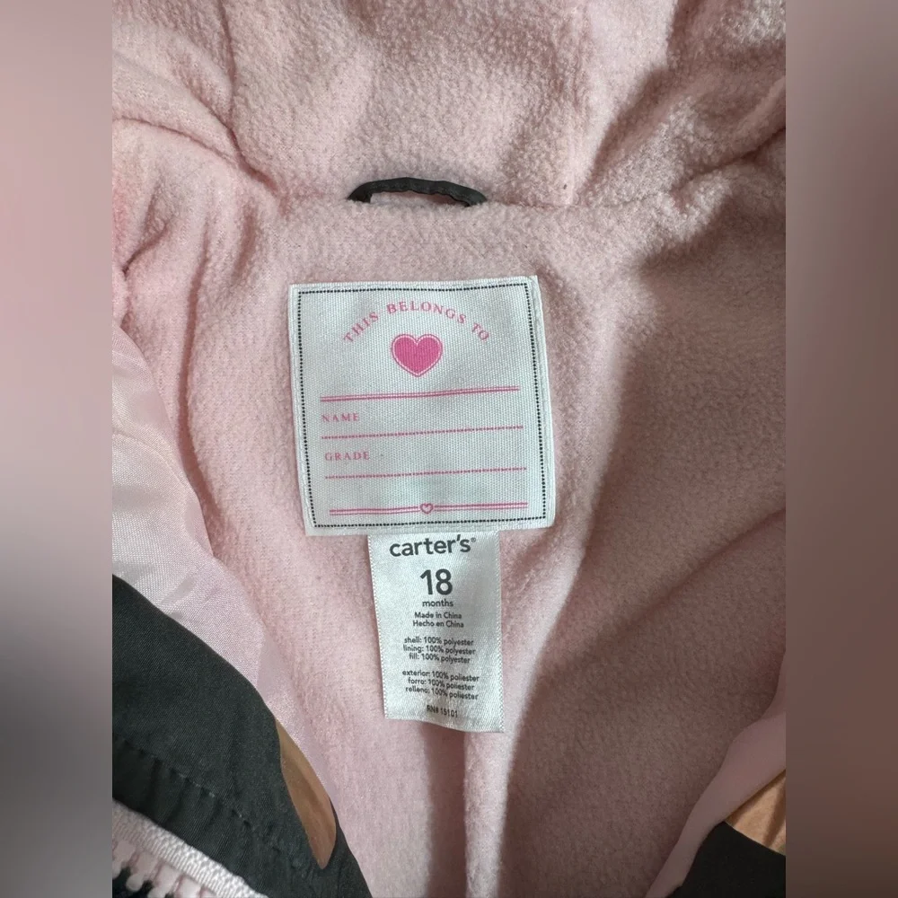 Carter's Black and Gold Hearts Winter Puffer Jacket (18 months)